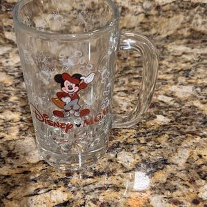 Disney Clear Glass Mug with Red Mickey Mouse Design